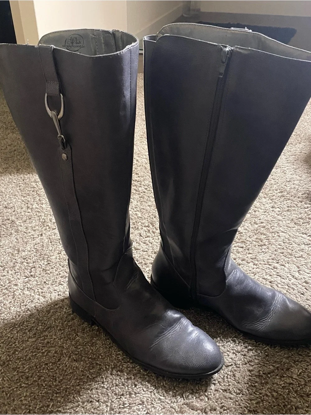 Over-the-Knee Smooth Black Leather Zip Boots